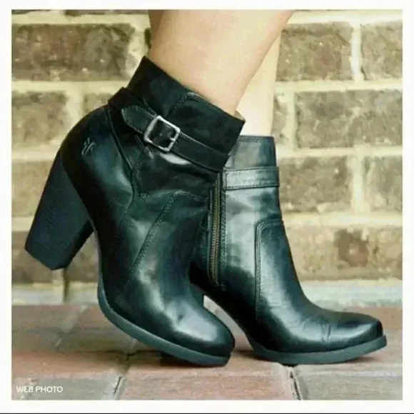 Frye Patty Black Leather Riding Heeled Boots