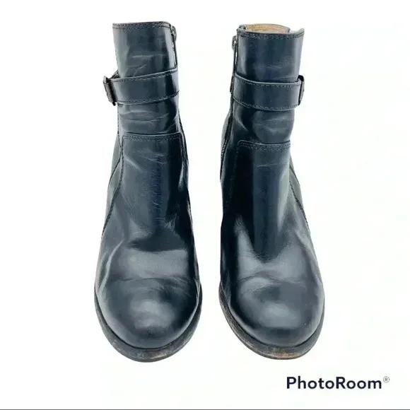 Frye Patty Black Leather Riding Heeled Boots