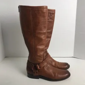 Frye Phillip Harness Tall Cognac Leather Zip Up Boots Womens Sz 7 Equestrian