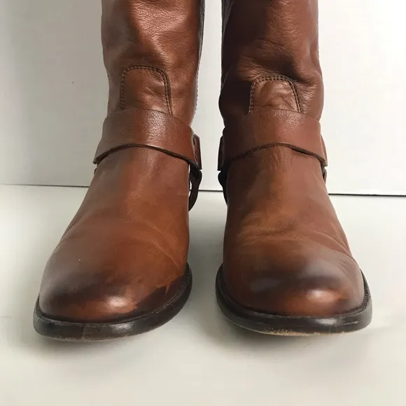 Frye Phillip Harness Tall Cognac Leather Zip Up Boots Womens Sz 7 Equestrian