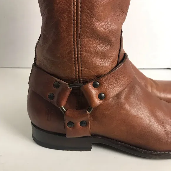 Frye Phillip Harness Tall Cognac Leather Zip Up Boots Womens Sz 7 Equestrian