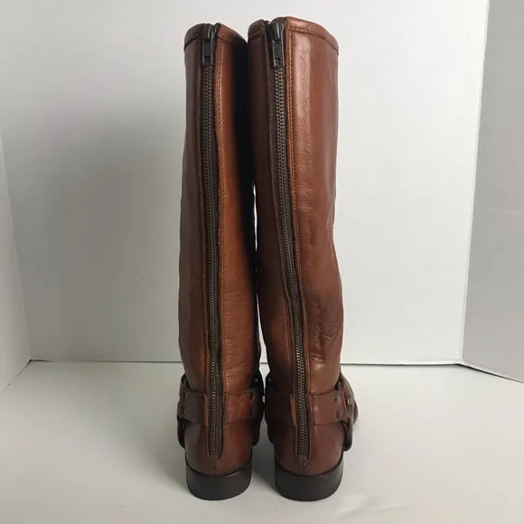 Frye Phillip Harness Tall Cognac Leather Zip Up Boots Womens Sz 7 Equestrian