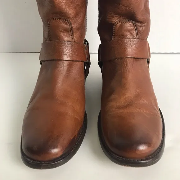 Frye Phillip Harness Tall Cognac Leather Zip Up Boots Womens Sz 7 Equestrian