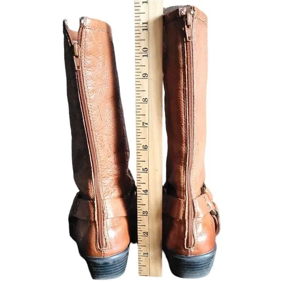 Frye Phillips Harness Tall Boots Back Zipper Whiskey Boots womens 6-6.5