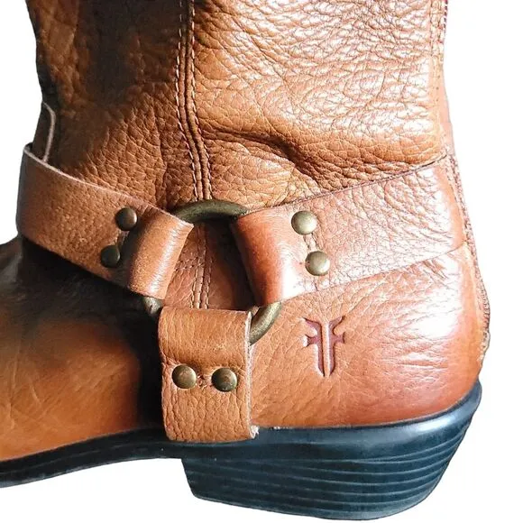 Frye Phillips Harness Tall Boots Back Zipper Whiskey Boots womens 6-6.5