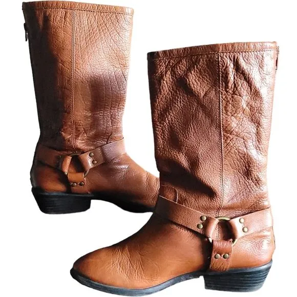 Frye Phillips Harness Tall Boots Back Zipper Whiskey Boots womens 6-6.5