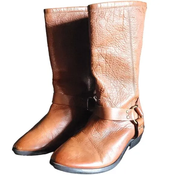 Frye Phillips Harness Tall Boots Back Zipper Whiskey Boots womens 6-6.5