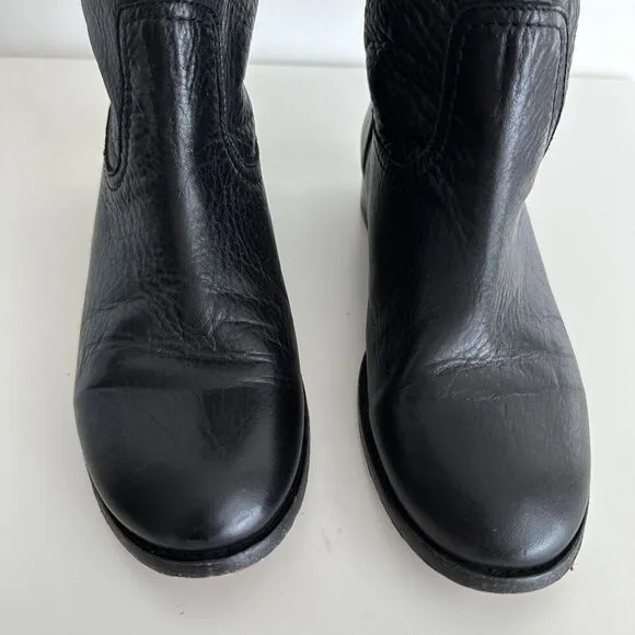 FRYE Tall Riding Boots Womens 8.5 Pebbled Leather Black Cara Roper Pull On
