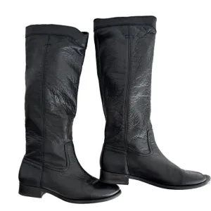 FRYE Tall Riding Boots Womens 8.5 Pebbled Leather Black Cara Roper Pull On