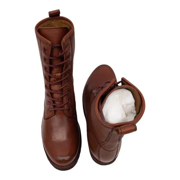 Frye Veronica Combat Boots  Leather Lace Up Heeled Red Clay Women's 7.5