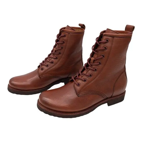 Frye Veronica Combat Boots  Leather Lace Up Heeled Red Clay Women's 7.5