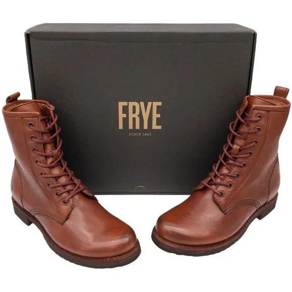 Frye Veronica Combat Boots  Leather Lace Up Heeled Red Clay Women's 7.5