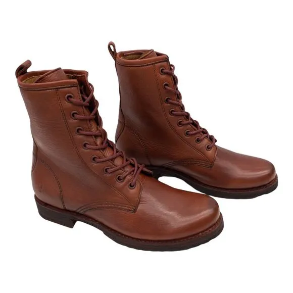 Frye Veronica Combat Boots  Leather Lace Up Heeled Red Clay Women's 7.5