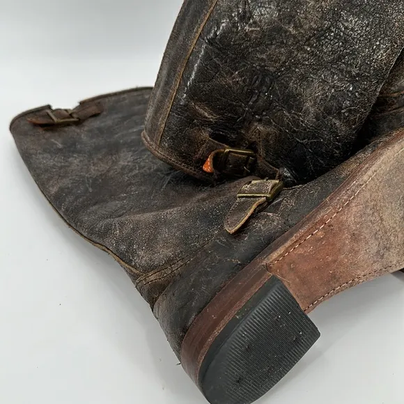Frye Veronica Slouch Black/brown distressed Leather Boots size 6.5