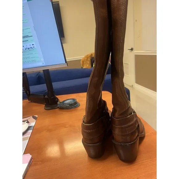 Frye Women’s 6.5B Leather Carmen Harness Tall Knee High Boots Cognac Color