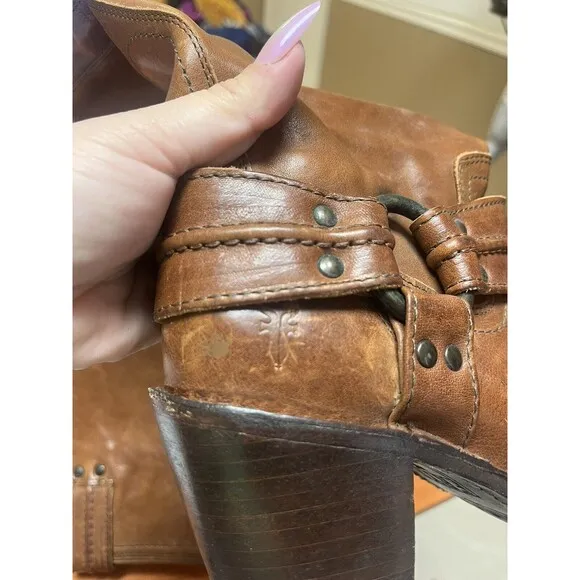 Frye Women’s 6.5B Leather Carmen Harness Tall Knee High Boots Cognac Color