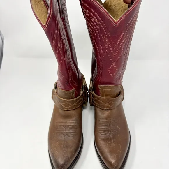 FRYE Women's Billy Harness Western Cowboy Boots Burgundy Brown