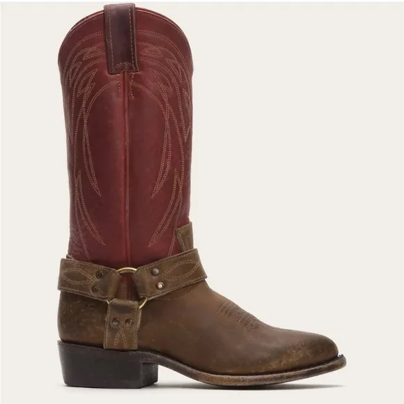 FRYE Women's Billy Harness Western Cowboy Boots Burgundy Brown