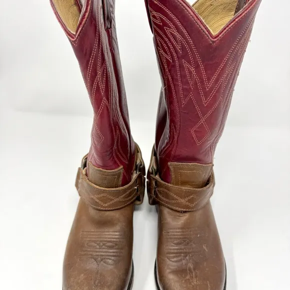 FRYE Women's Billy Harness Western Cowboy Boots Burgundy Brown