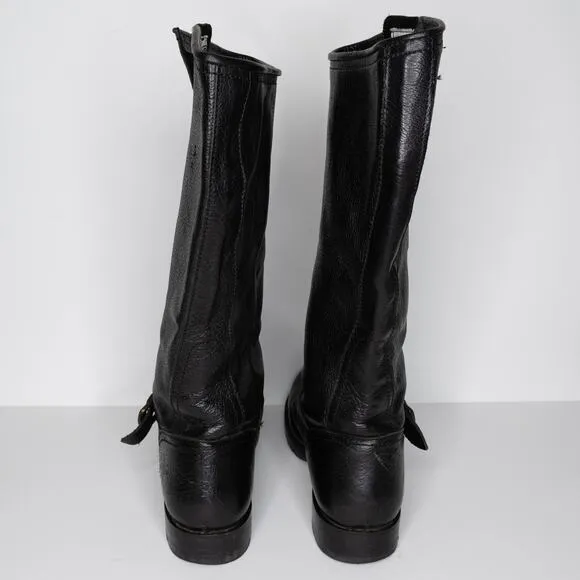 Frye Women's Billy Pull On Boots Western Buckle Riding Leather Black Size 8.5 AQ