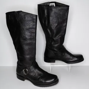 Frye Women's Billy Pull On Boots Western Buckle Riding Leather Black Size 8.5 AQ