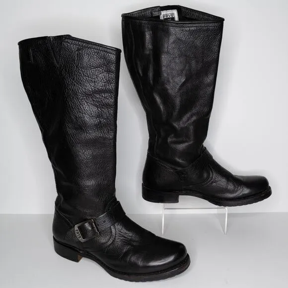 Frye Women's Billy Pull On Boots Western Buckle Riding Leather Black Size 8.5 AQ