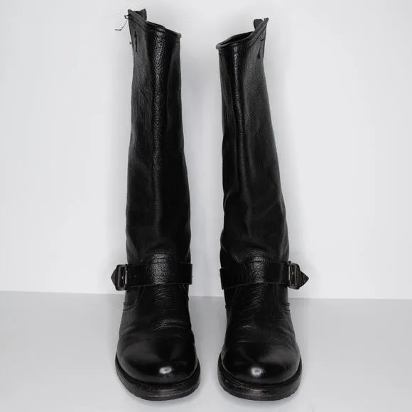 Frye Women's Billy Pull On Boots Western Buckle Riding Leather Black Size 8.5 AQ