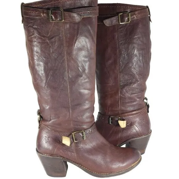 Frye Women's Carmen 14L US 10B side Zip Brown Tall Equestrian Riding Boots