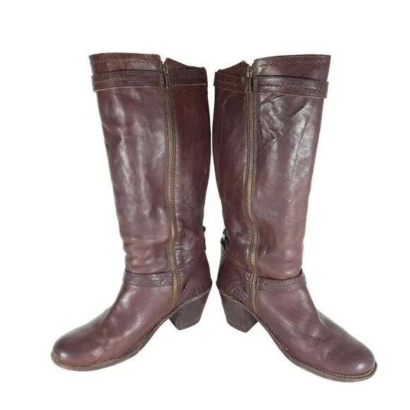 Frye Women's Carmen 14L US 10B side Zip Brown Tall Equestrian Riding Boots