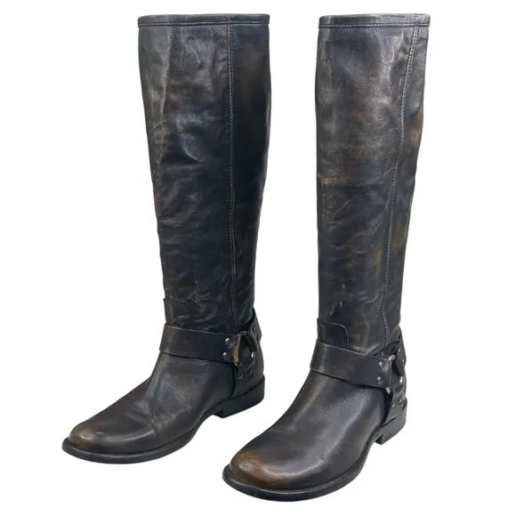 Frye Women’s Melissa Brown Distressed Harness Riding Boots Size US 7