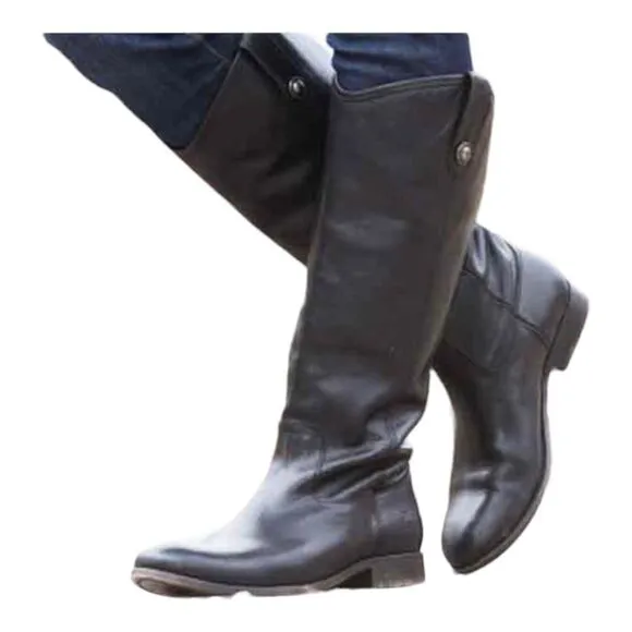 Frye Women's MELISSA BUTTON Riding Boots Size 6B Black Leather Tall. Pre-loved