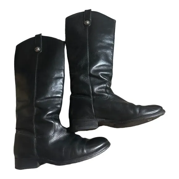 Frye Women's MELISSA BUTTON Riding Boots Size 6B Black Leather Tall. Pre-loved