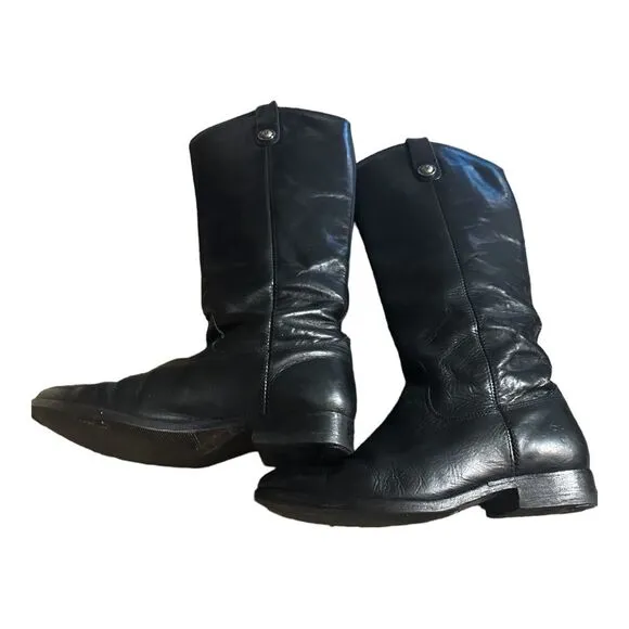 Frye Women's MELISSA BUTTON Riding Boots Size 6B Black Leather Tall. Pre-loved
