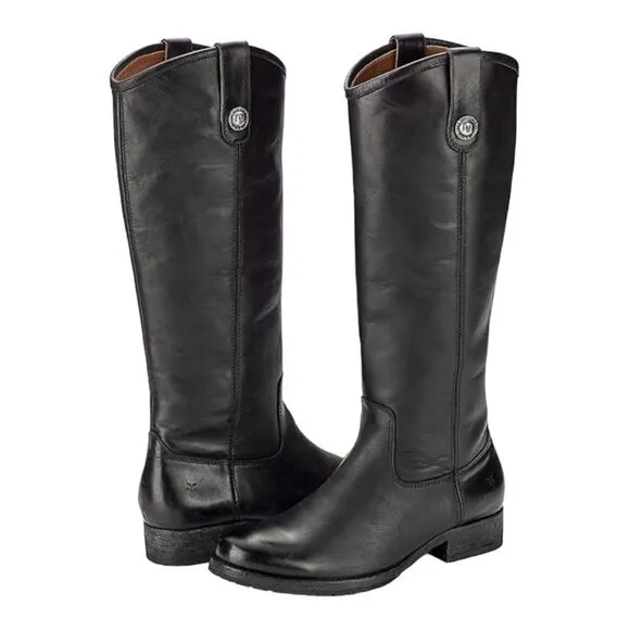 Frye Women's MELISSA BUTTON Riding Boots Size 6B Black Leather Tall. Pre-loved