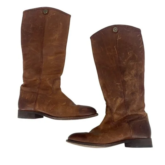 Frye Women's Size 7 Melissa Button Cognac Brown 75449 Equestrian Riding Boots