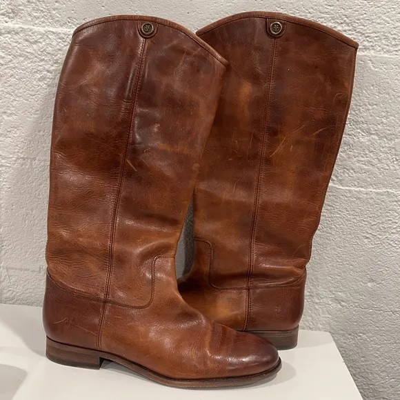 🛍️Frye⚡️Melissa Button Cognac Leather Knee High Boot Western Riding 11