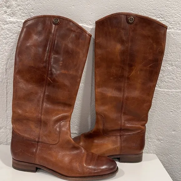 🛍️Frye⚡️Melissa Button Cognac Leather Knee High Boot Western Riding 11