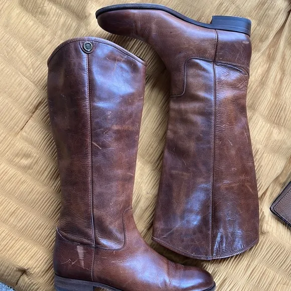 🛍️Frye⚡️Melissa Button Cognac Leather Knee High Boot Western Riding 11