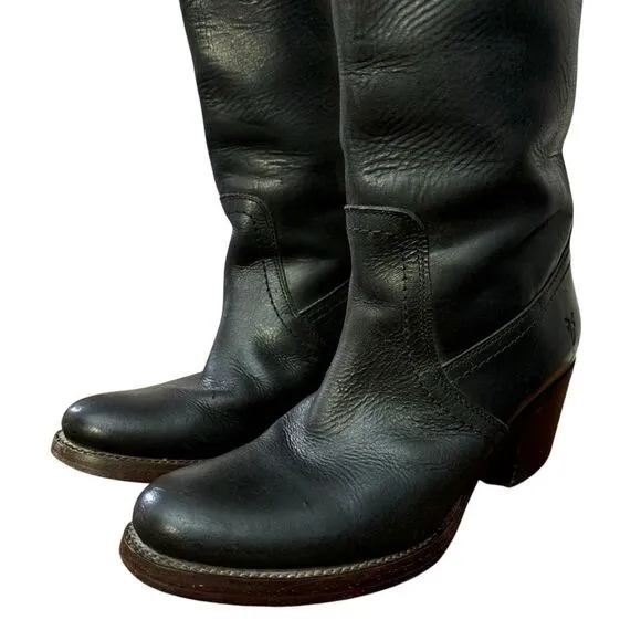 Frye Women's Jane Tall Riding Cuff Black Leather Knee-High Boots 5.5