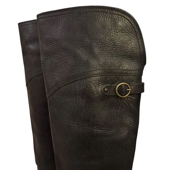 Frye Women's Jane Tall Riding Cuff Black Leather Knee-High Boots 5.5