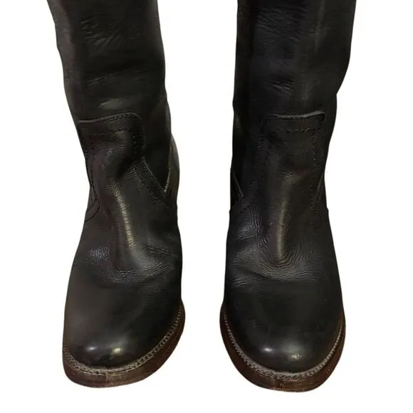 Frye Women's Jane Tall Riding Cuff Black Leather Knee-High Boots 5.5