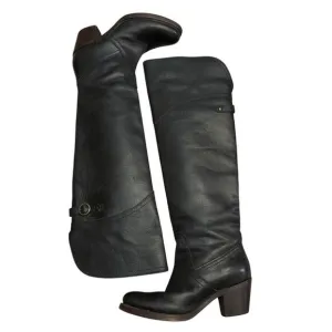 Frye Women's Jane Tall Riding Cuff Black Leather Knee-High Boots 5.5
