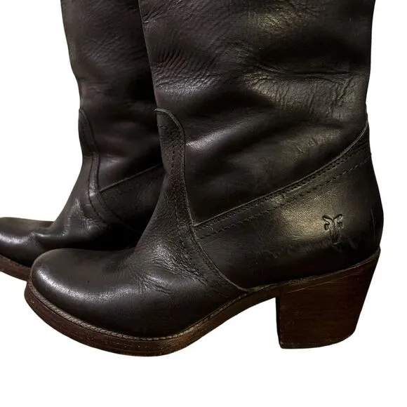 Frye Women's Jane Tall Riding Cuff Black Leather Knee-High Boots 5.5