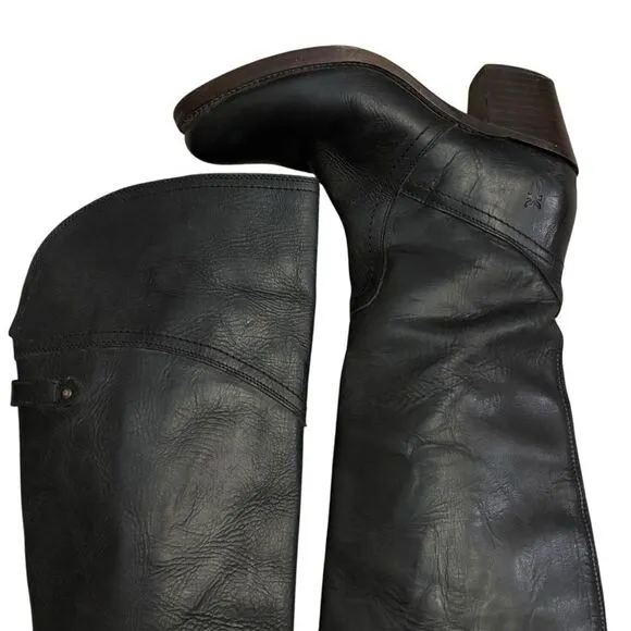 Frye Women's Jane Tall Riding Cuff Black Leather Knee-High Boots 5.5
