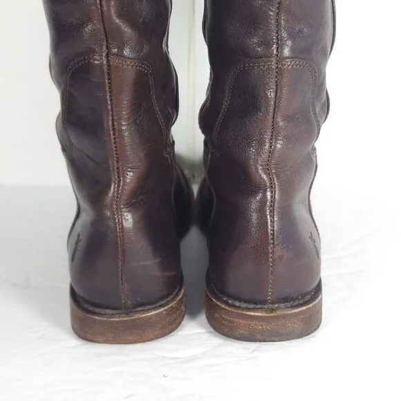 Frye Women's Paige US7,5B Distressed Leather Brown Tall Equestrian Riding Boots