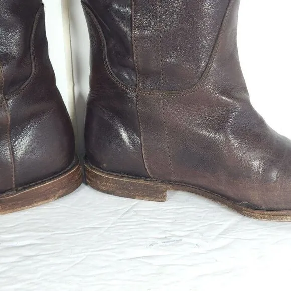 Frye Women's Paige US7,5B Distressed Leather Brown Tall Equestrian Riding Boots