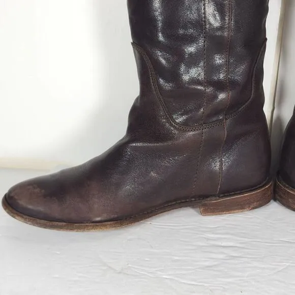 Frye Women's Paige US7,5B Distressed Leather Brown Tall Equestrian Riding Boots