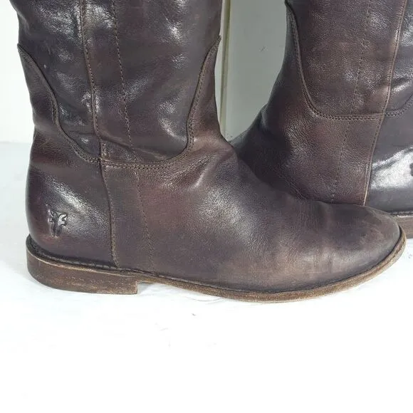 Frye Women's Paige US7,5B Distressed Leather Brown Tall Equestrian Riding Boots