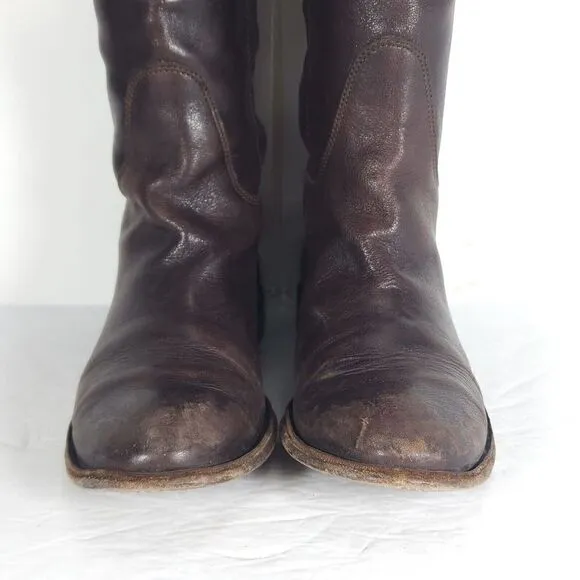 Frye Women's Paige US7,5B Distressed Leather Brown Tall Equestrian Riding Boots