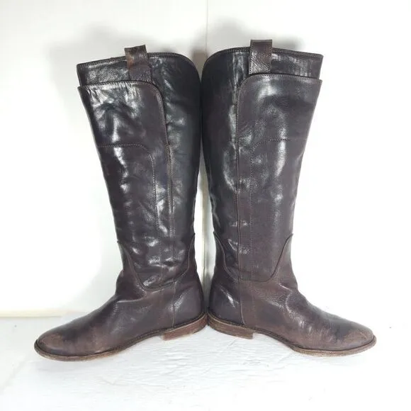 Frye Women's Paige US7,5B Distressed Leather Brown Tall Equestrian Riding Boots